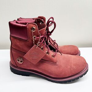 Timberland Premium Waterproof Womens Boot Burgundy Nubuck Size 8